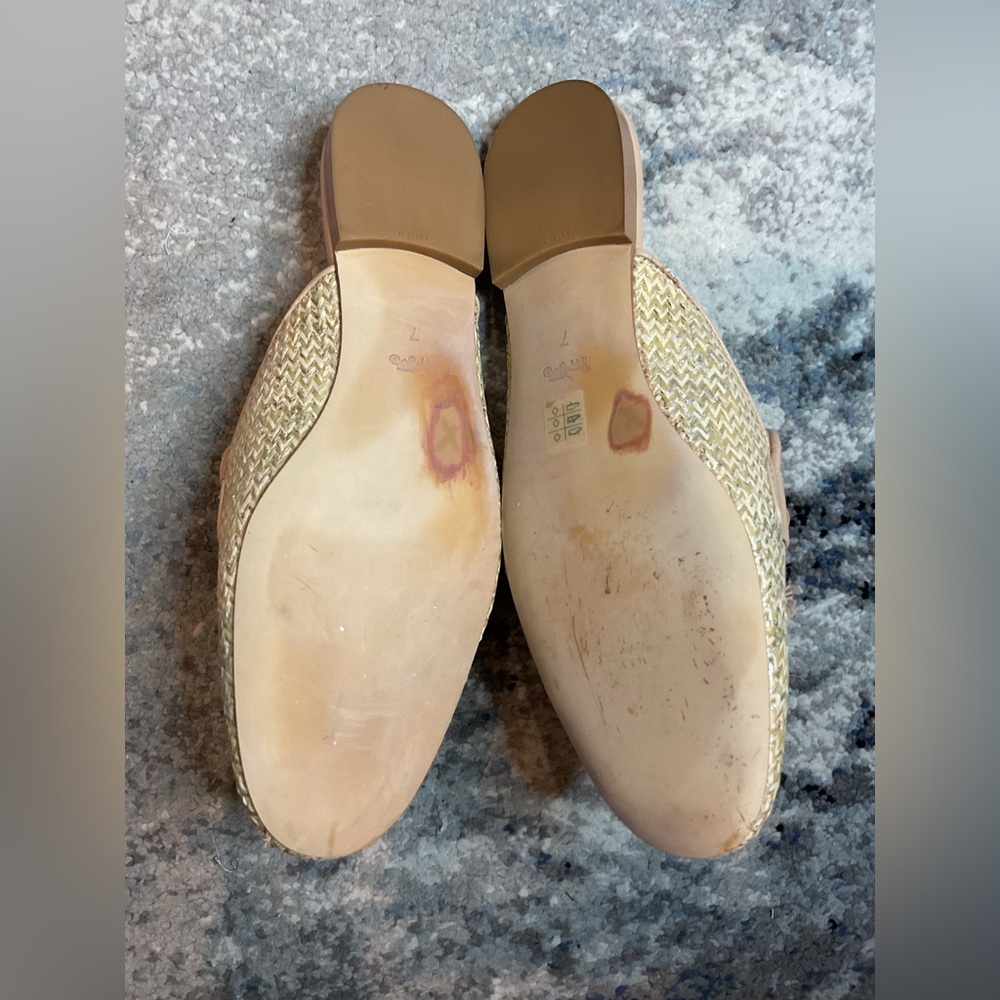 Coach Stassi Raffia Tassel Loafer Slides - Metallic Straw - Size 7N (BLEMISHES) - Picture 11 of 16